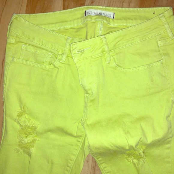 neon green distressed jeans